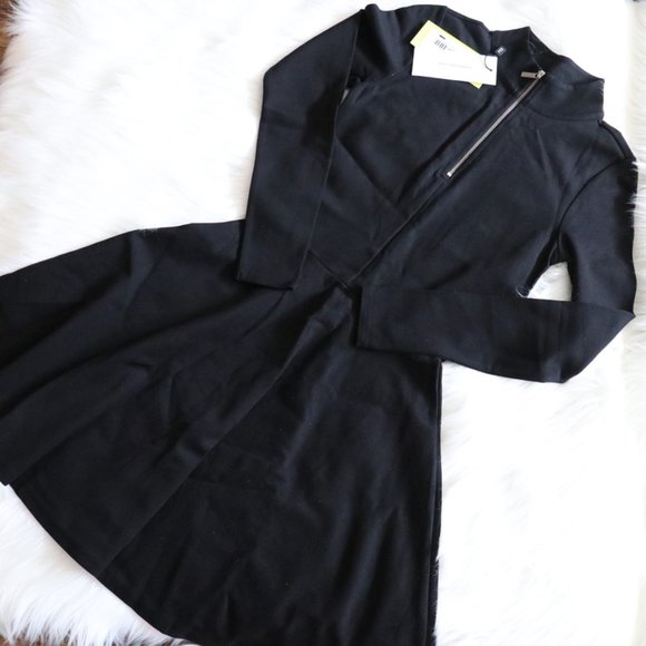 Karen Millen Black Long Sleeve Skater Dress Size 2 - Picture 3 of 8
